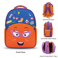 Girls Orange Cartoon Face School Backpack with Glasses Trending Accessories