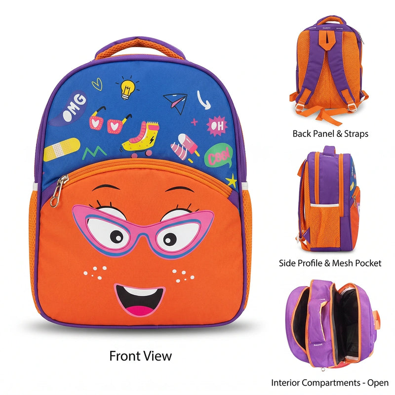 Girls Orange Cartoon Face School Backpack with Glasses Trending Accessories