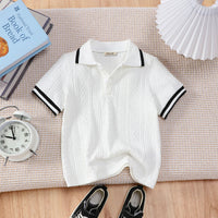 Boys White Self Designed Short Sleeves Knitted Polo T-Shirt Tshirts White 3-4 Y