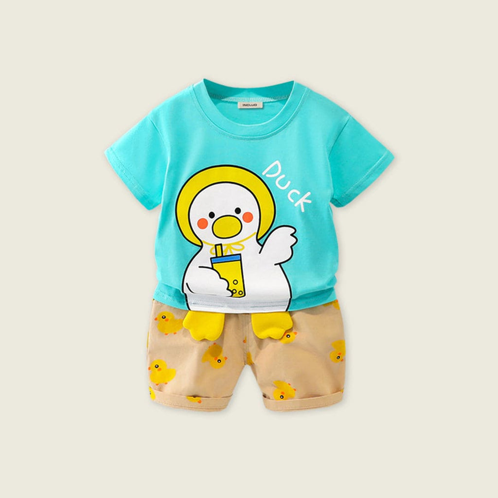 Boys Blue Short Sleeve Duck Print T-Shirt With Printed Shorts Sets Blue 1-2 Y 