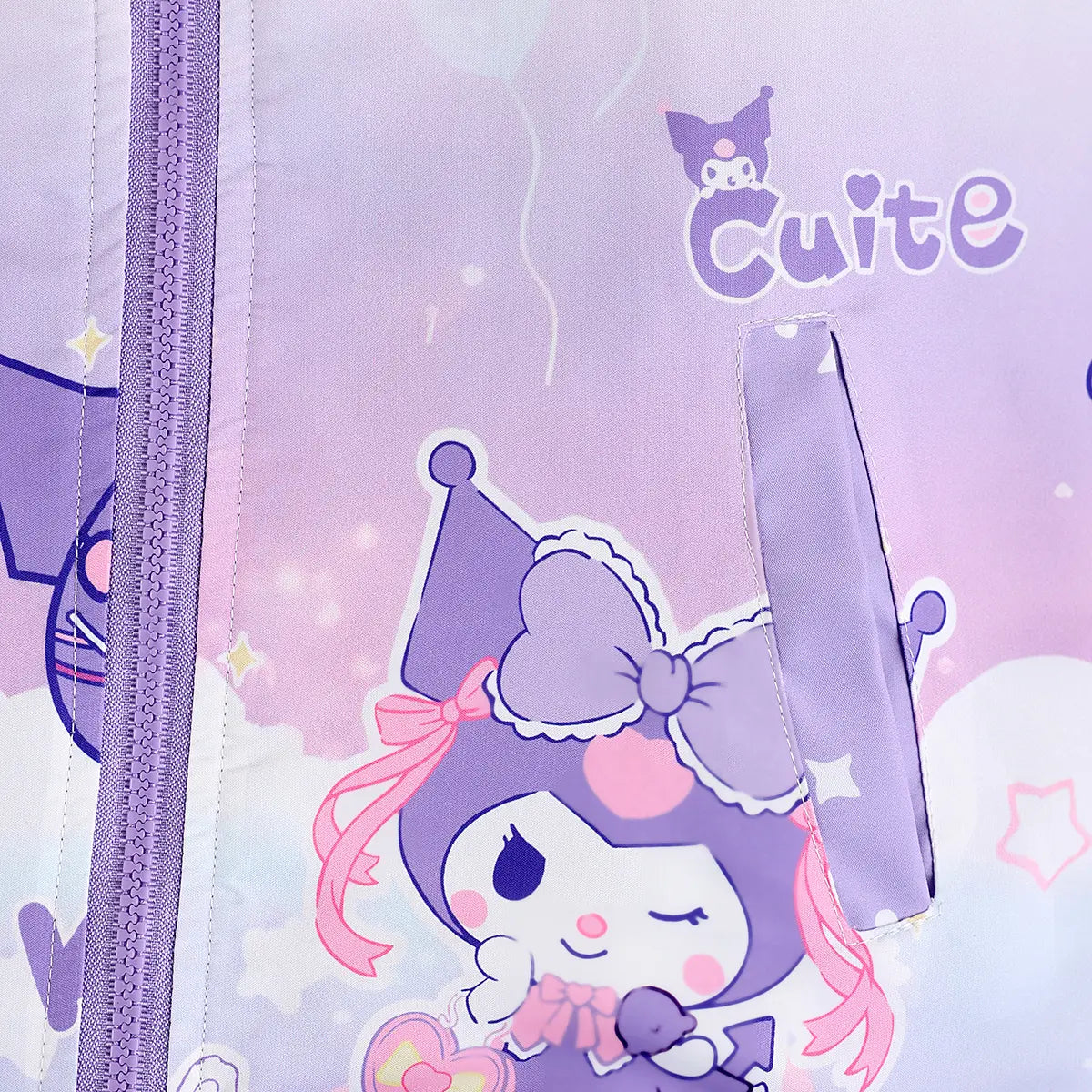 Girls Purple Kuromi Cartoon Printed Reversible Hooded Zipper Jacket Coats & Jackets