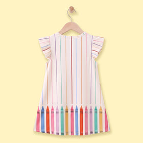 Girls Multicolour Striped Flutter Sleeve A-line Dress Casual Dresses