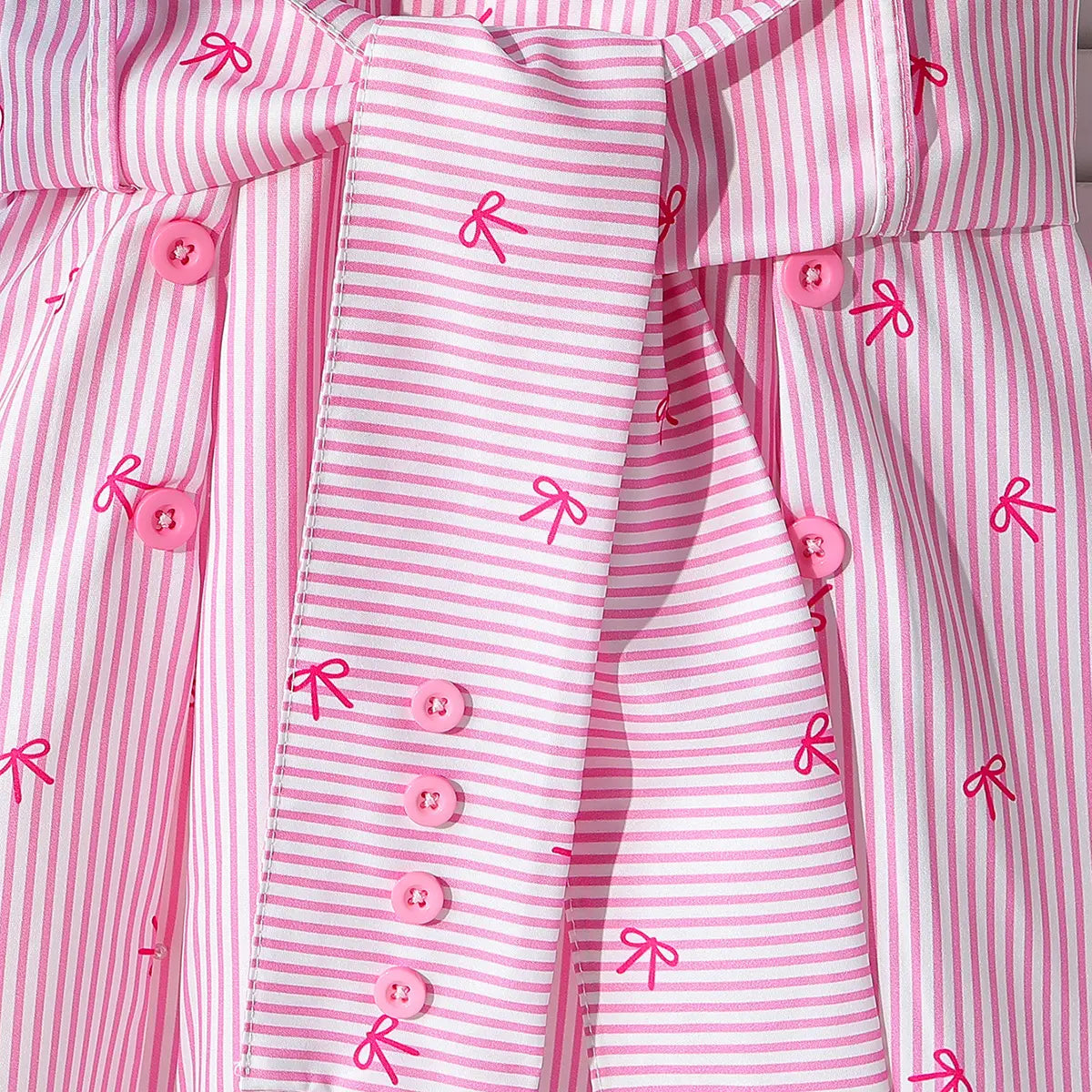 Girls Pink Stripes Short Sleeves Shirt Dress Casual Dresses