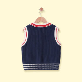 Boys Navy Blue Striped Sleeveless Sweater Vest Sweaters & Cardigans