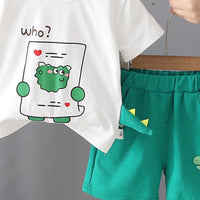 Boys White Dinosaur Graphic Short Sleeve T-Shirt With Shorts Sets 2 pc. Sets