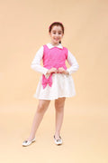 Girls Long Sleeves Drop Waist Dress With Sweater Vest Casual Dresses Red 4-5 Y