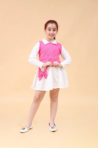 Girls Long Sleeves Drop Waist Dress With Sweater Vest Casual Dresses Red 4-5 Y