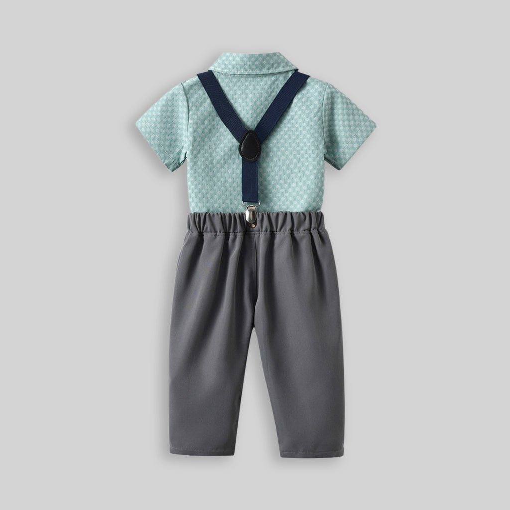 Boys Striped Shirt With Bow & Suspender Trousers Set