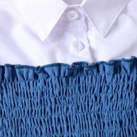 Girls Blue Short Sleeves Smocked Top With Wide-leg Pants Sets Sets