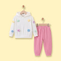 Girls White Flower Applique Hooded Sweatshirt With Joggers Sets Sets White 3-4 Y