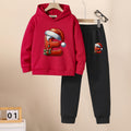 Boys Red Santa Cap Printed Hooded Sweatshirt with Joggers Set Sets Red 5-6 Y