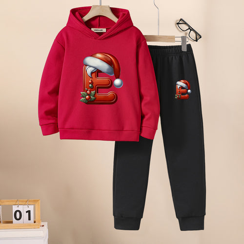 Boys Red Santa Cap Printed Hooded Sweatshirt with Joggers Set Sets Red 5-6 Y