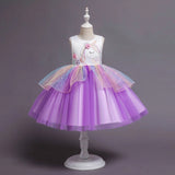 Girls Purple Unicorn Embroidered Sleeveless Fit & Flare Party Wear Dress