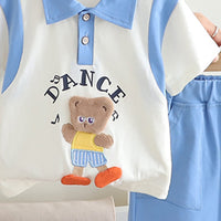 Boys Blue Teddy Patch Polo T-shirt With Shorts Set Sets