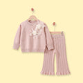 Girls Peach Flower Applique Knitted Sweater & Pants Sets Sets Peach 1-2 Y
