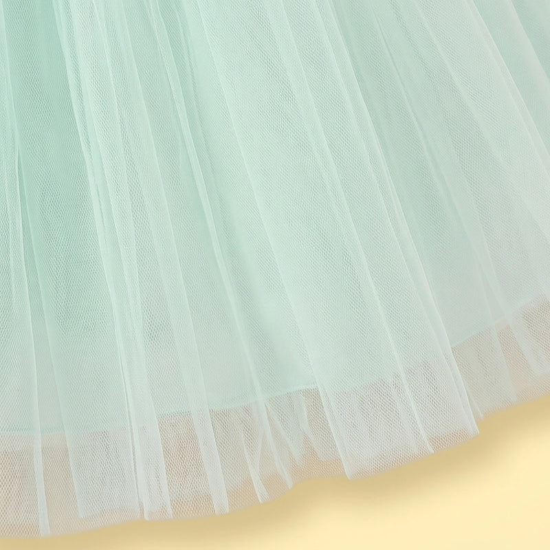 Girls Light Green Floral Applique Fit & Flare Party Dress Party Dresses