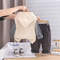 Boys Apricot Applique Hooded Sweater Vest With T-Shirt & Jogger Sets Sets