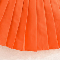 Girls Sleeveless Denim Jacket With Orange Pleated Skirt And Camisole Top Set 3 pc. Sets