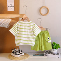 Boys Green Dinosaur Striped T-Shirt With Shorts Sets 2 pc. Sets