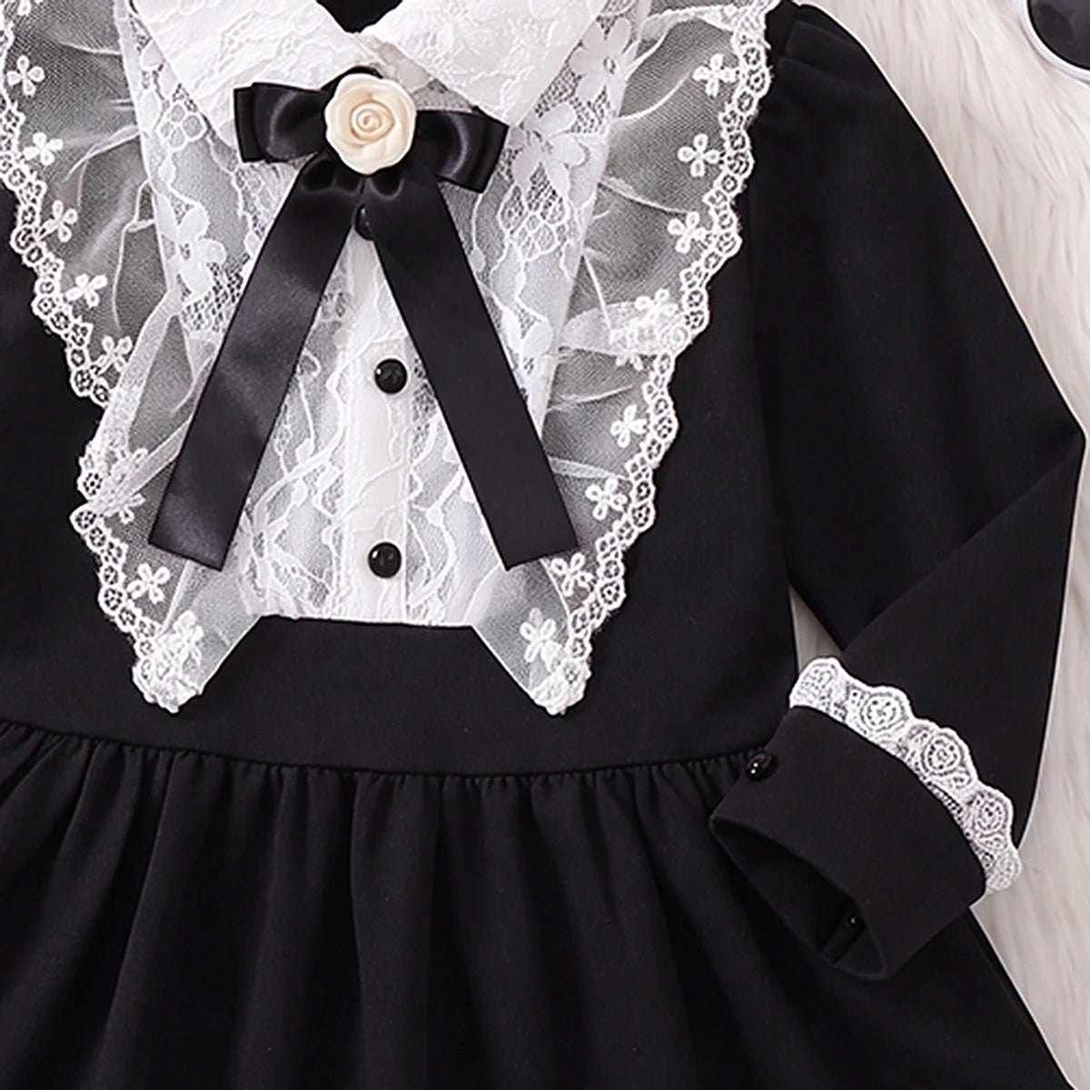 Girls Black Long Sleeve Fit & Flare Dress Casual Dresses
