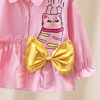 Girls Pink Cat Printed Peplum Shirt with Contrast Bow Shirts