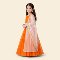 Girls Orange Lehenga Choli Set with Dupatta, Traditional Indian Ethnic Wear Ethnicwear Girls