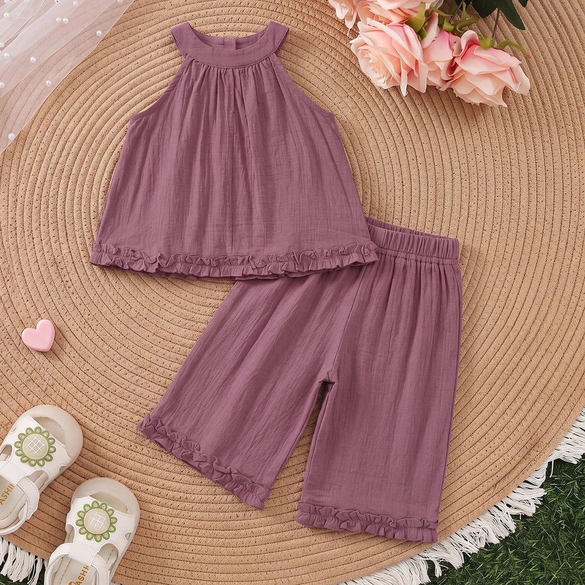 Girls Mauve Sleeveless Top With Pants Sets 2 pc. Sets Mauve 1-2 Y