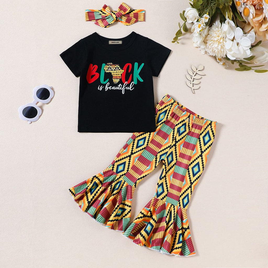 Girls Graphic Print T-Shirt With Flared Pants Set