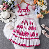 Girls Pink Ethnic Print Sleeveless Top With Skirt Sets 2 pc. Sets