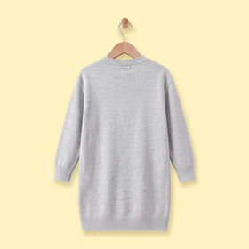 Girls Grey Cat Applique Knitted Sweater Dress Casual Dresses