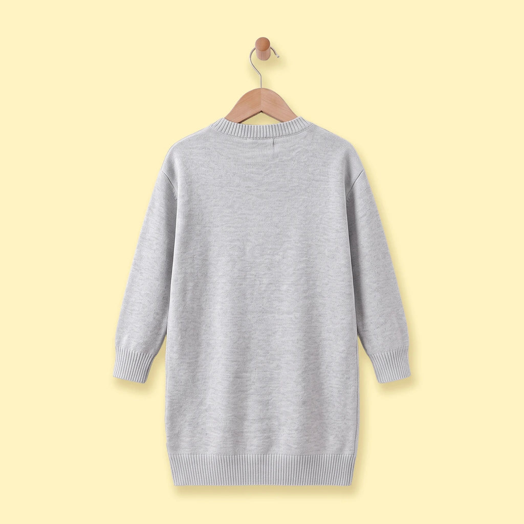 Girls Grey Cat Applique Knitted Sweater Dress Casual Dresses