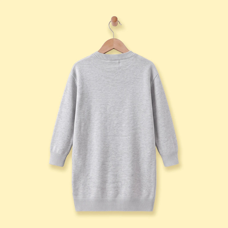 Girls Grey Cat Applique Knitted Sweater Dress Casual Dresses