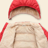 Boys Red Hooded Puffer Jacket With Sherpa Fleece Lining Coats & Jackets
