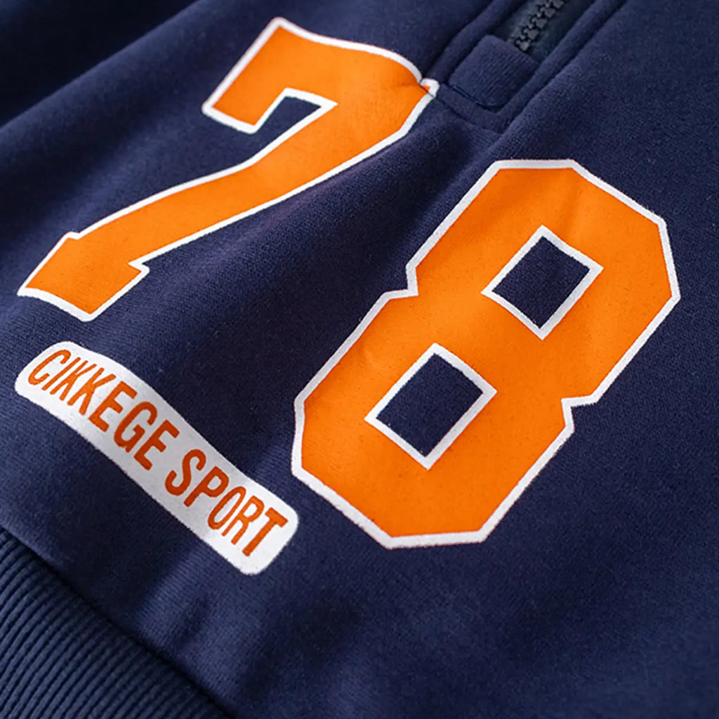 Boys Navy Blue Alphanumeric Printed Regular Sweatshirt With Trouser Sets 3 pc. Sets