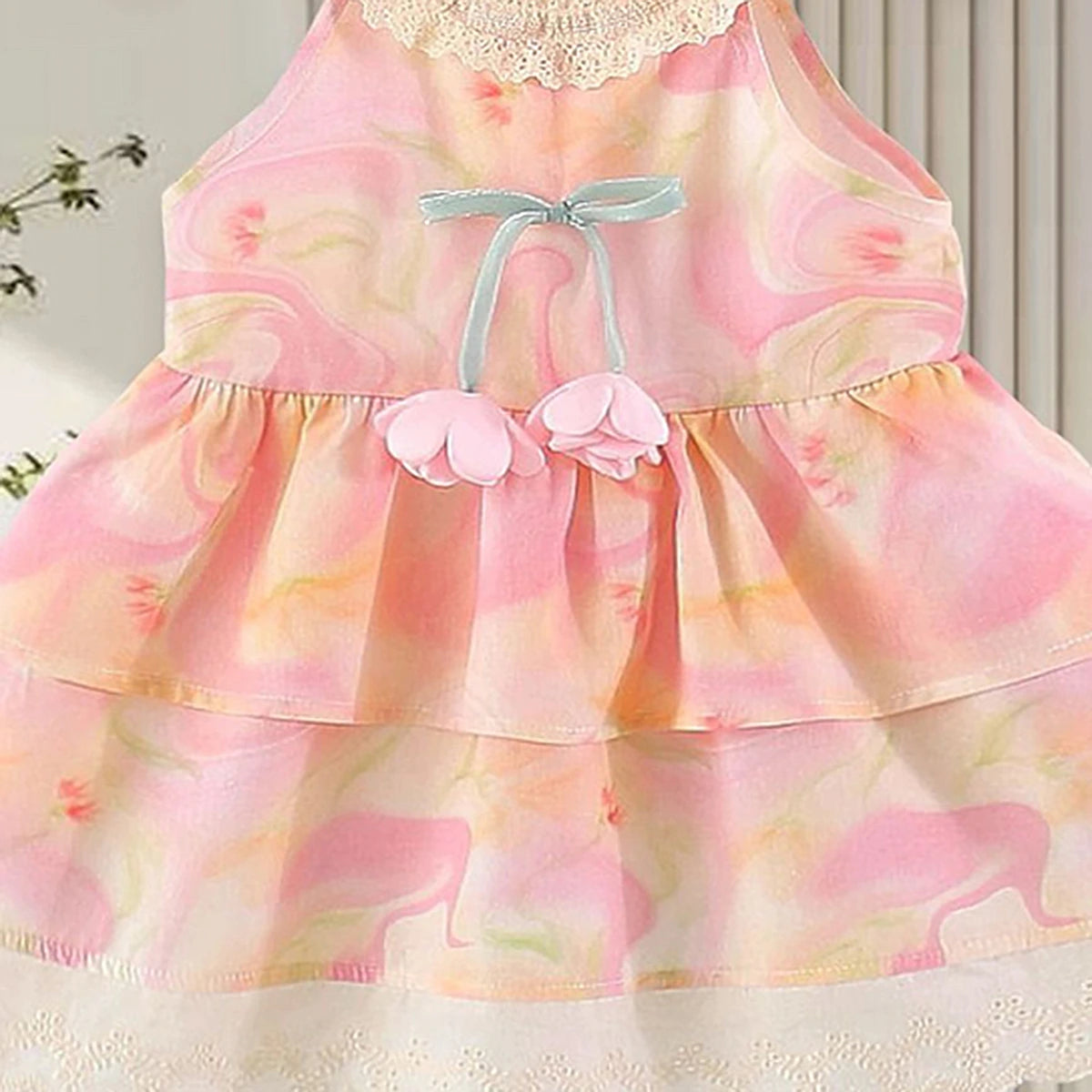 Girls Pink Floral Print Layered Fit & Flare Dress Casual Dresses