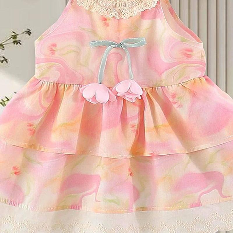 Girls Pink Floral Print Layered Fit & Flare Dress Casual Dresses