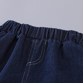 Boys Dark Blue Striped Denim Shirt And Shorts set 2 pc. Sets