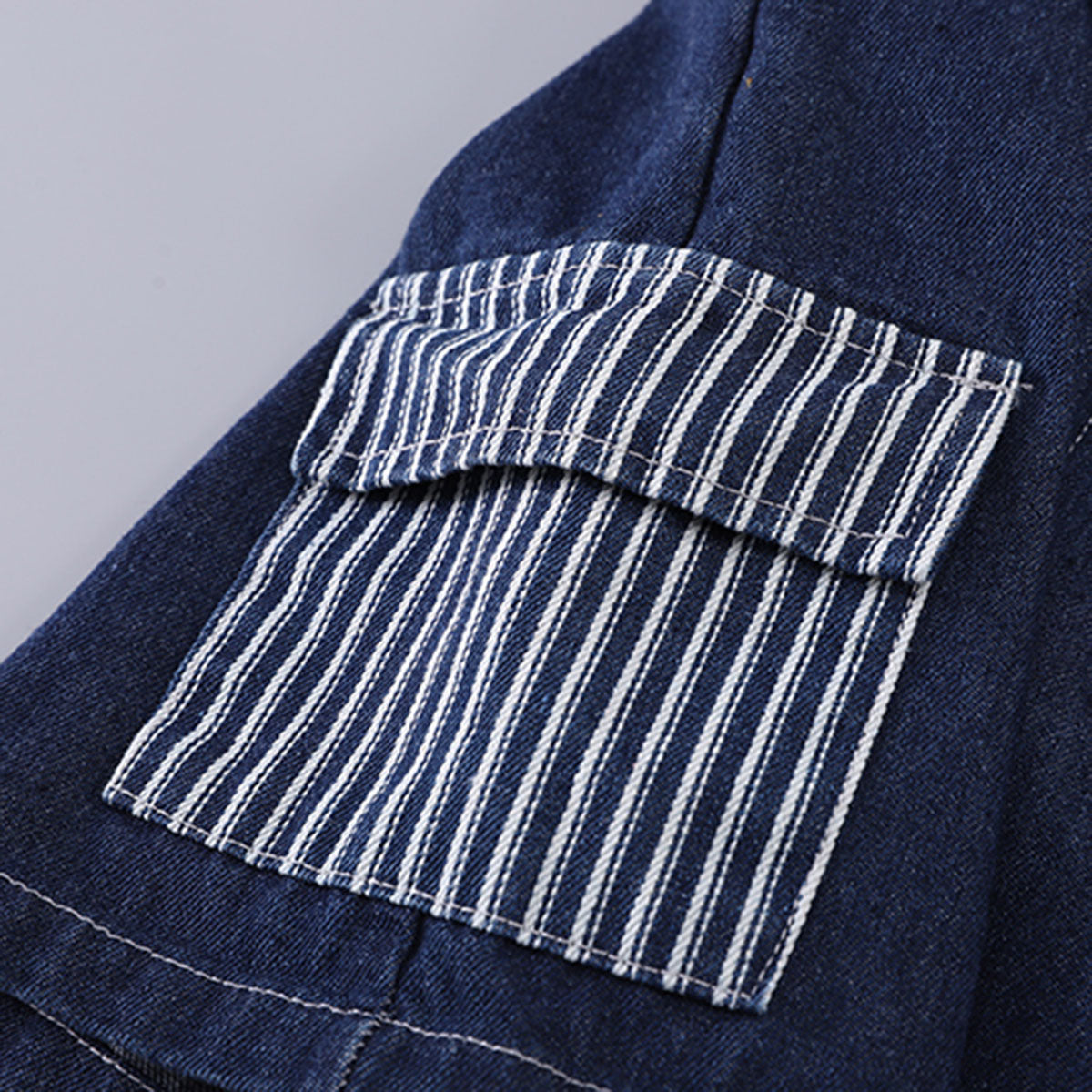 Boys Dark Blue Striped Denim Shirt And Shorts set 2 pc. Sets