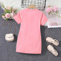 Girls Pink Bow Graphic Short Sleeve T-Shirt Dress Casual Dresses