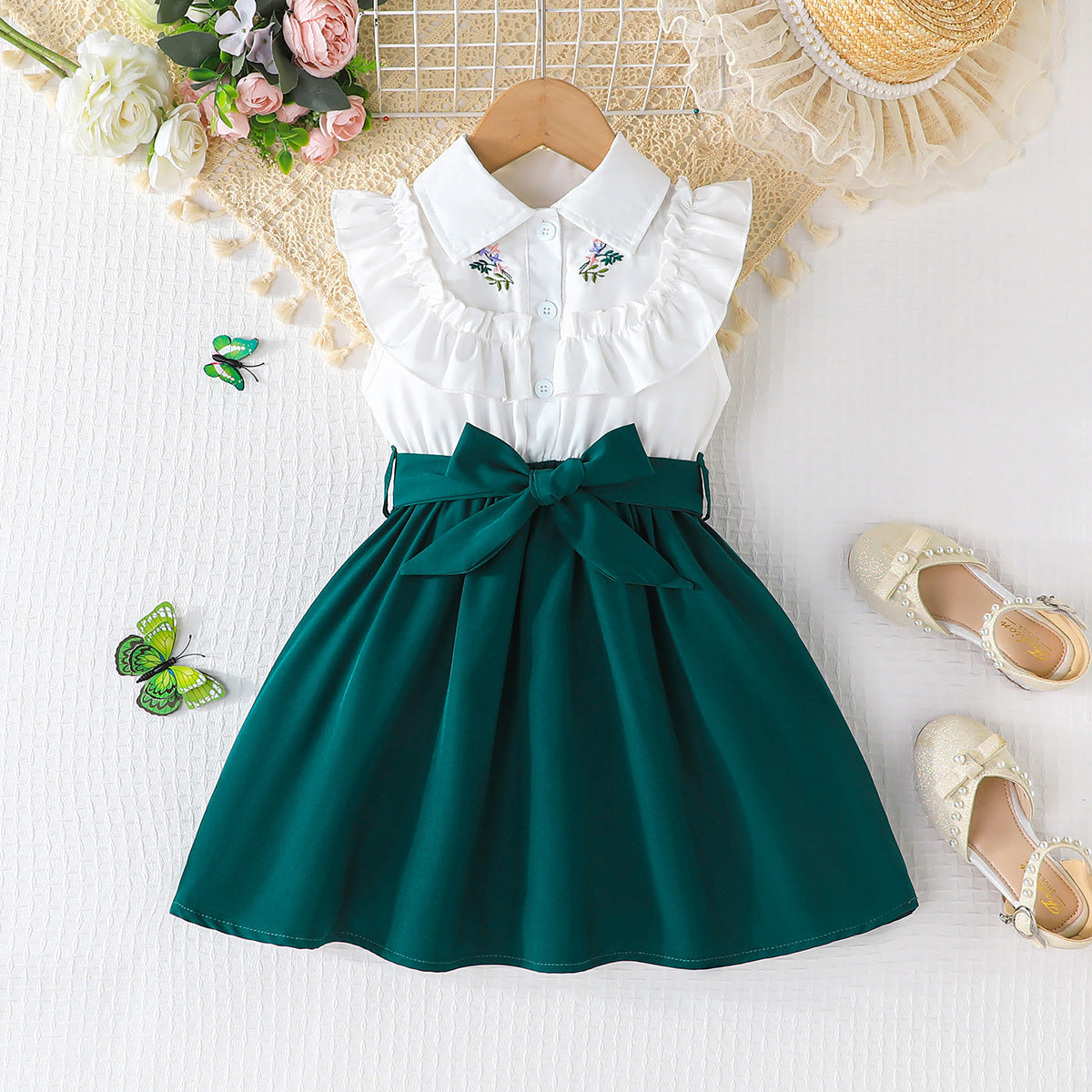 Girls Green Short Sleeve Shirt Dress Casual Dresses Green 2-3 Y