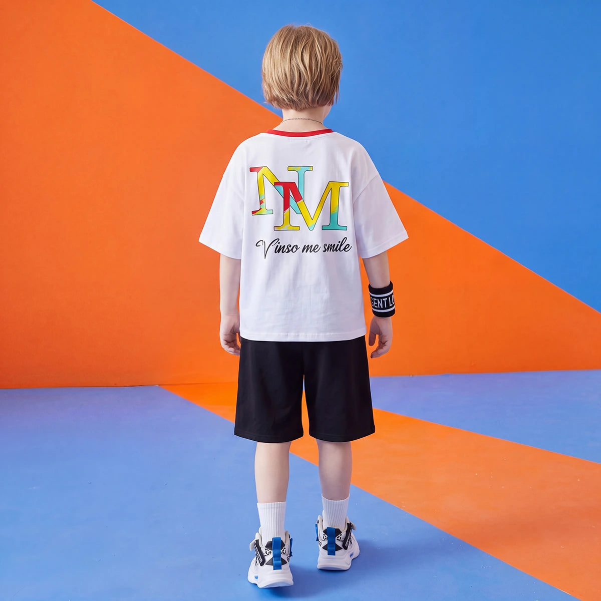 Boys White Typographic Print Short Sleeve T-Shirt With Shorts Sets 2 pc. Sets