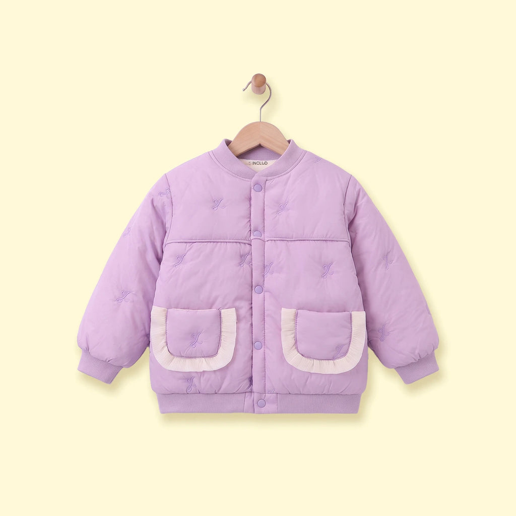 Girls Purple Embroidered Long Sleeve Jacket Coats & Jackets Purple 2-3 Y