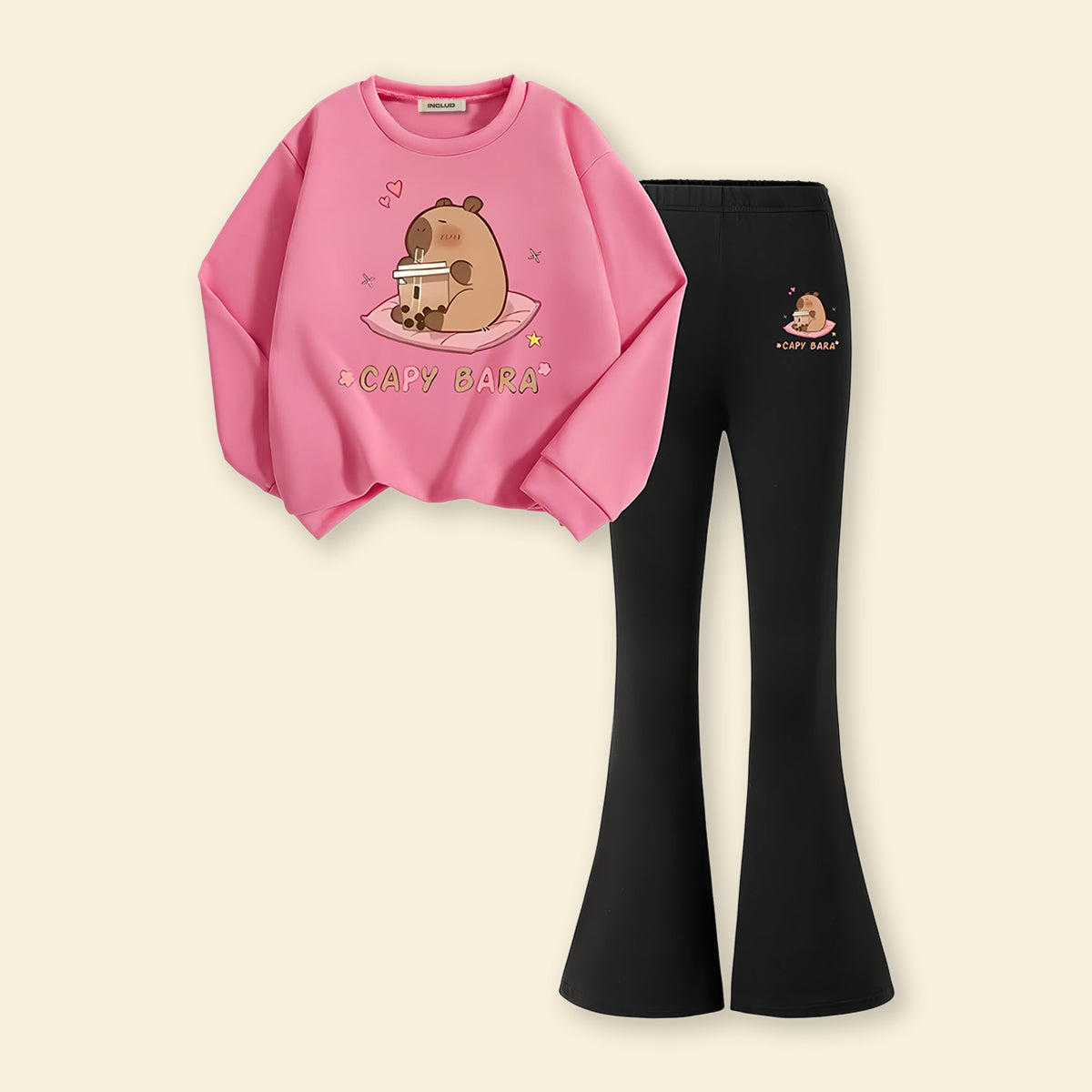 Girls Pink Graphics Long Sleeve Sweatshirt With Pants Sets 2 pc. Sets Pink 7-8 Y