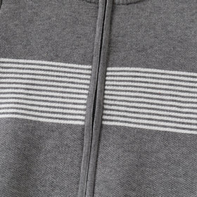 Boys Grey Zipper Cardigan With Self-Design Stripe Patterns Sweaters & Cardigans