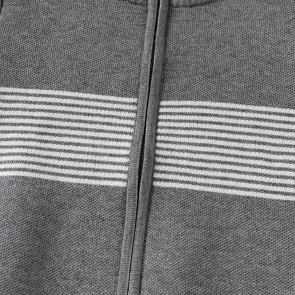 Boys Grey Zipper Cardigan With Self-Design Stripe Patterns Sweaters & Cardigans
