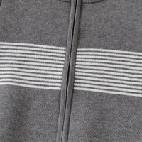 Boys Grey Zipper Cardigan With Self-Design Stripe Patterns Sweaters & Cardigans