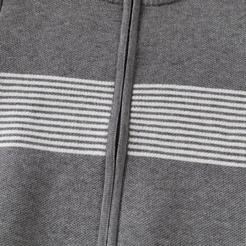 Boys Grey Zipper Cardigan With Self-Design Stripe Patterns Sweaters & Cardigans