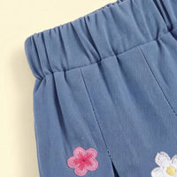 Girls Blue Floral Embroidered Denim Shorts Shorts
