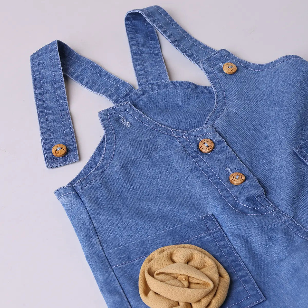 Girls Light Blue Denim Dungaree Printed Short Sleeve T-Shirt Sets 2 pc. Sets