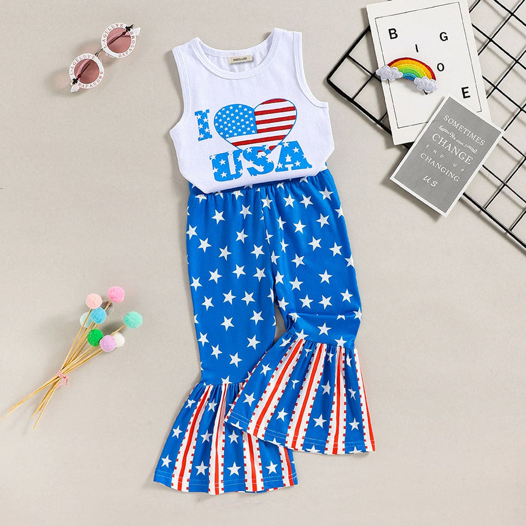 Girls Sleeveless Graphic Vest With Star Print Pants